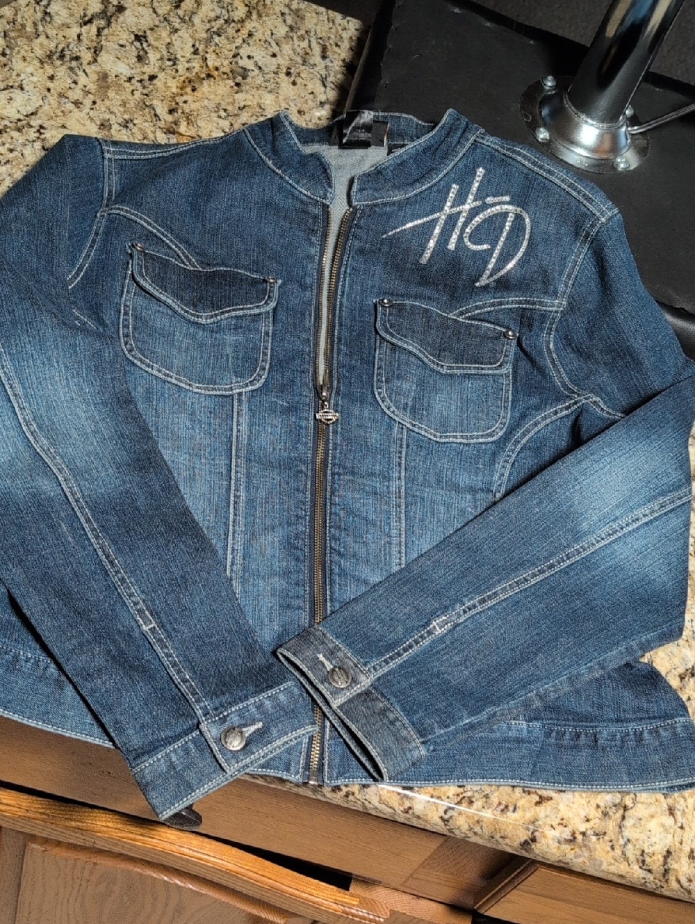 Denim Harley Davidson Zip Front Bling Jacket - Blue